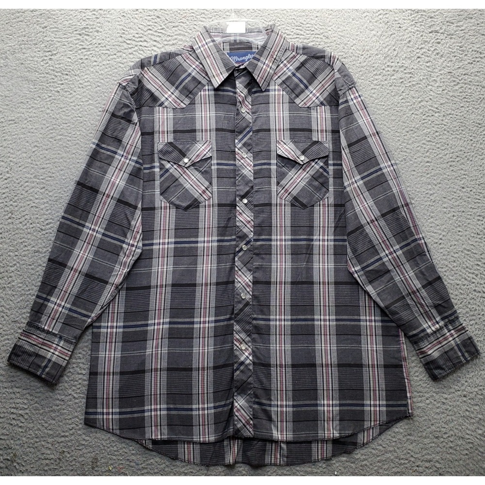 Wrangler Long Tails Western Dress Shirt Mens 17.5 Multi Plaid Pearl Snap Front